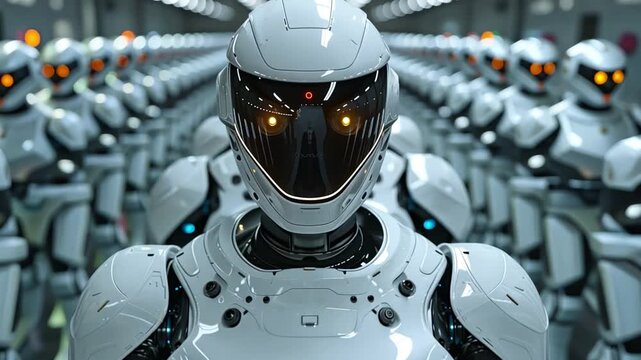 Automation industry concept in a factory with a robotic assembly line