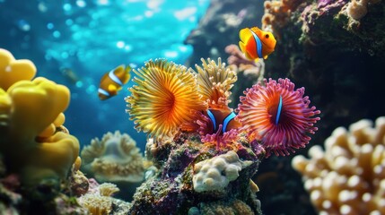 Obraz premium Clownfish and Coral Reef Underwater