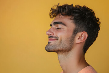 Obraz premium A close up of a man's face with his eyes closed