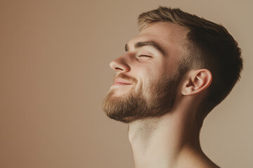 Obraz premium A close up of a man's face with his eyes closed