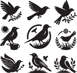 bird black vector set, birds black silhouette vector,