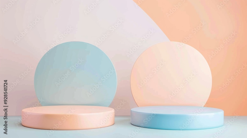 Aufkleber two circular platforms in soft pastel colors are positioned harmoniously against a smooth, gradient 