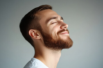 Fototapeta premium A close up of a man's face with his eyes closed