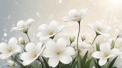 elegant white flowers with soft bokeh background,