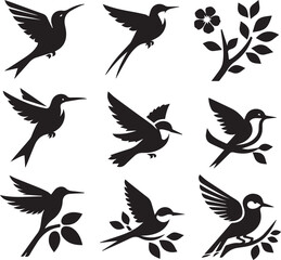 bird black vector set, birds black silhouette vector,