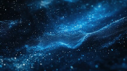 A mesmerizing blue cosmic scene filled with sparkling stars and ethereal waves of light.