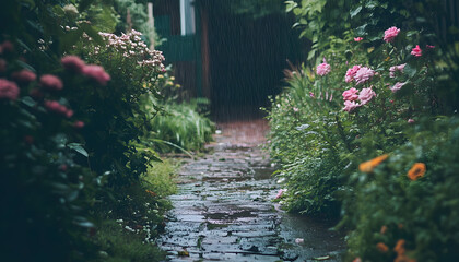 Naklejka premium rainy day scene wallpaper