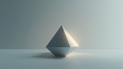 A minimalist pyramid shape illuminated softly against a plain background.
