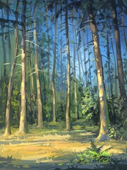 Sunlight in the forest. Digital painting.