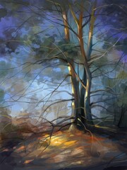 Landscape with trees. Digital painting.