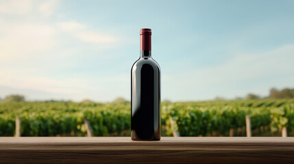Fototapeta premium Isolated red wine bottle on a vineyard