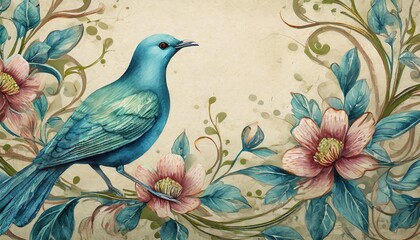 Vintage floral wallpaper design old paper background and art texture for print, card, invitation, poster