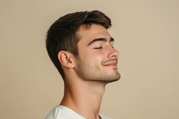 Obraz premium A close up of a man's face with his eyes closed