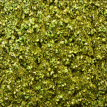 Za atar spice blend muted green color crumbly texture flecks of red and brown Food