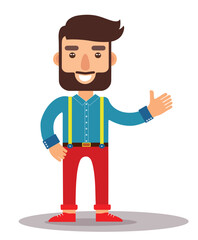  Young handsome casually dressed hipster guy with modern haircut and bearda