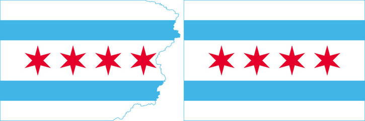 Chicago flags vector. Standard flag and with torn edges