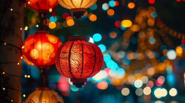 Asian lamps latern blurred backgrrond illstrration generated by ai