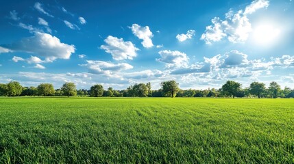 Green Field under a Sunny Sky