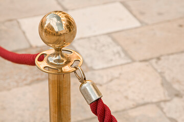Metal railing stand with cloth rope for museum or exhibition