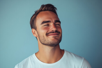 Obraz premium A close up of a man's face with his eyes closed