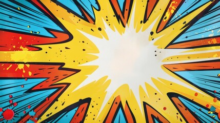Fototapeta premium Abstract comic book style background with bright colors and a white center for text.