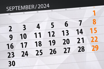 Obraz premium Calendar 2024, deadline, day, month, page, organizer, date, September