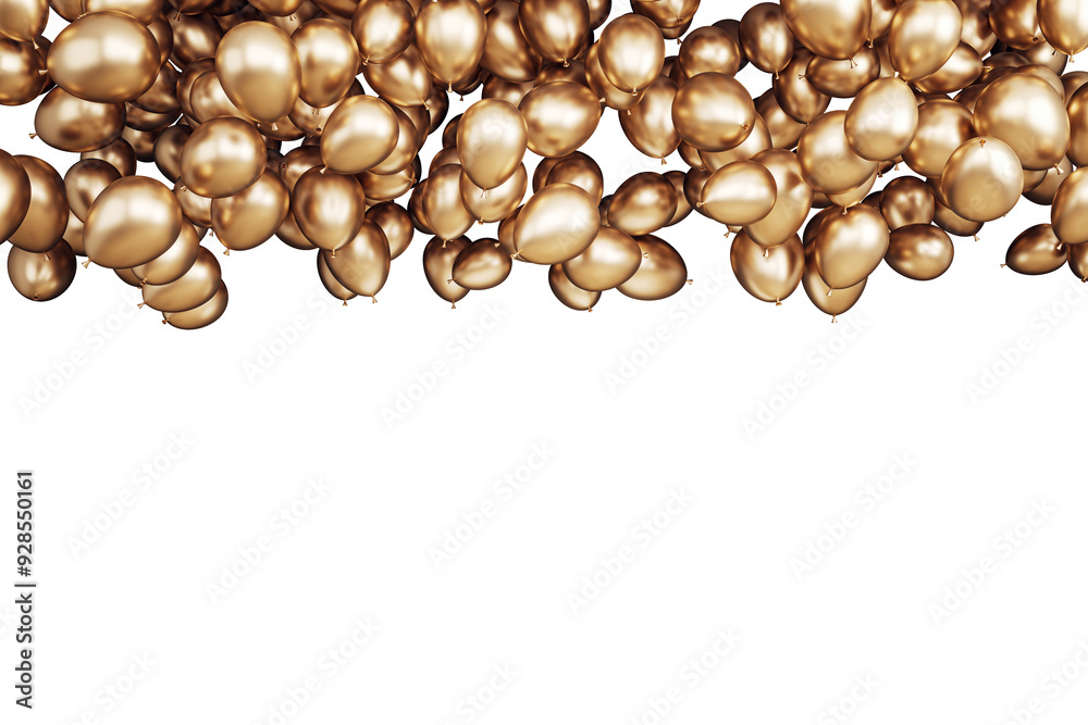 Poster golden balloons floating against a clean white background, creating a festive and luxurious celebrat