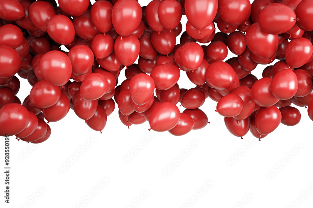 Poster a cluster of red balloons on a white background. isolated layout suitable for party decoration, cele