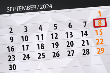 Obraz premium Calendar 2024, deadline, day, month, page, organizer, date, September, sunday, number 8