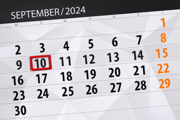 Obraz premium Calendar 2024, deadline, day, month, page, organizer, date, September, tuesday, number 10