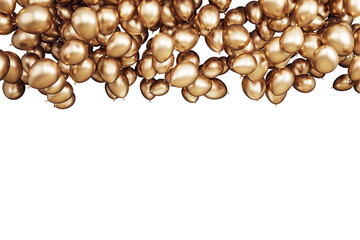 Golden balloons floating against a clean white background, creating a festive and luxurious celebration mood. 3D Rendering