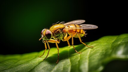 Fototapeta premium Exotic Drosophila Fly Diptera Parasite Insect Macro. Neural network ai generated art