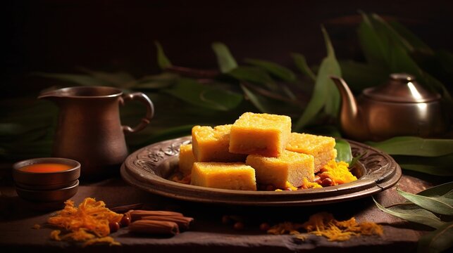 Mysore pak served on a plate.	