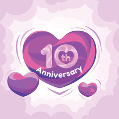 10 years anniversary vector icon logo greeting card design element with love for 10th anniversary