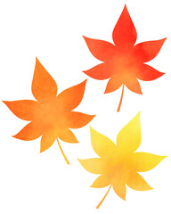 赤と橙と黄色の三枚の紅葉のイラスト
