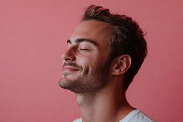 Fototapeta premium A close up of a man's face with his eyes closed