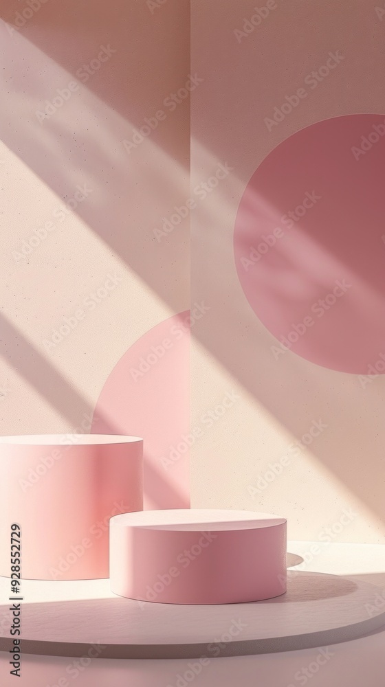 Poster soft pastel colors paint a calm minimalist backdrop featuring geometric shapes illuminated by gentle
