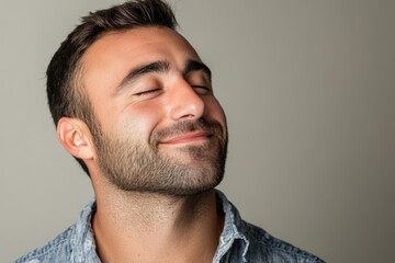 Obraz premium A close up of a man's face with his eyes closed