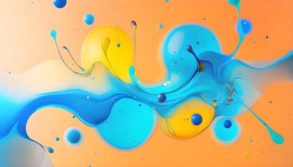 Obraz premium Abstract wallpaper with colorful turquoise and yellow blobs and liquid shapes on a orange background