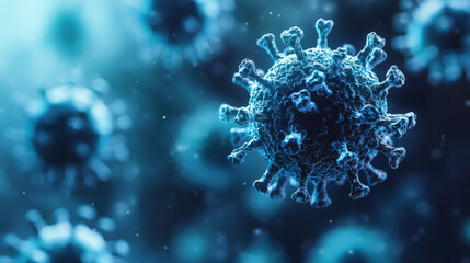 Microscope view of influenza virus attacking cells, ailment outbreak