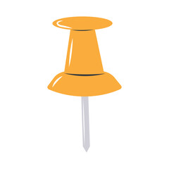 Push pin. Attach button on needle. School stationery symbol. Flat cartoon style.