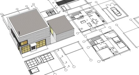 house architectural project sketch 3d illustration	
