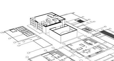 house architectural project sketch 3d illustration	
