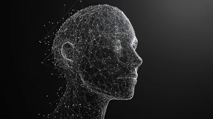 Polygonal futuristic mesh with human head model. Artificial intelligence, connection technology. Generative AI