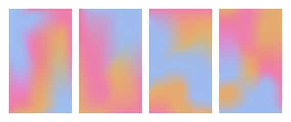 Aesthetic y2k blur gradient background collection. Modern bright aura design template for wallpaper, cover, poster. Vector holographic illustration 2000s