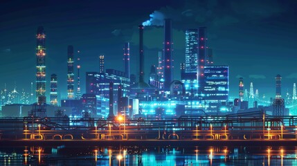 Smart city integration  power plant and digital technology concept in realistic photo