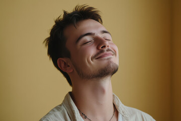 Obraz premium A close up of a man's face with his eyes closed