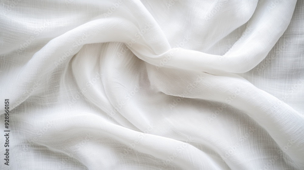 Sticker Soft white fabric draped elegantly on a textured surface