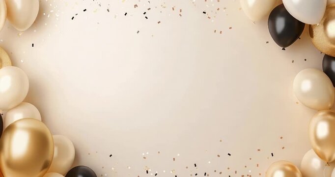 luxury gold black beige falling flying balloon background with copy space, Christmas new-year graduation birthday celebration, business opening sale discount ad with empty place for text
