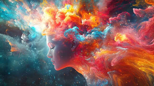 illustration of an exploding mind representing collective imagination, dreams, and emotions with space for creative expression